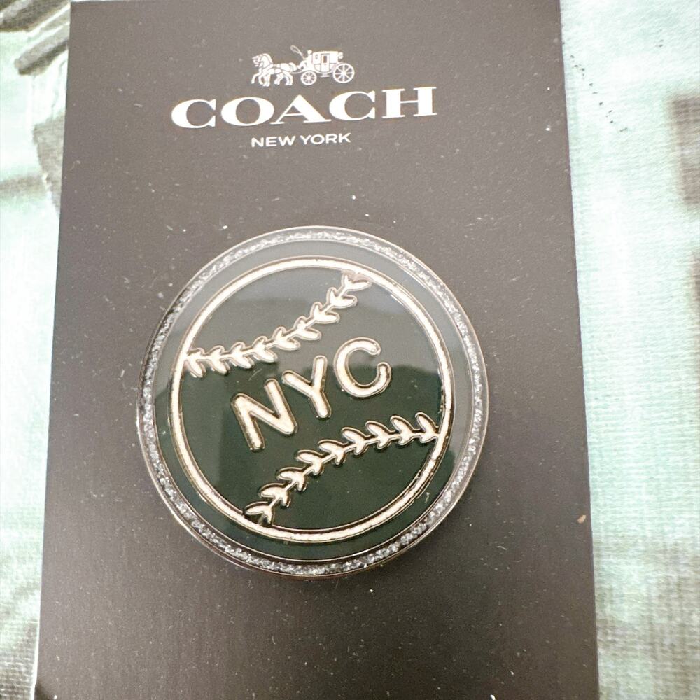 Coach F21655 NYC Baseball Enamel Lapel Pin Silver Fashion Collectible NWT